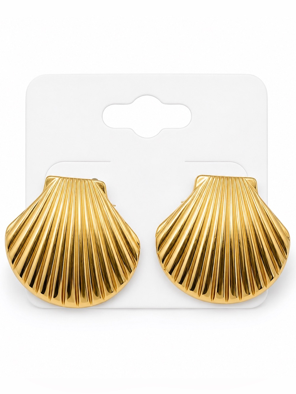 18K Gold Plated Seashell Stud Earrings Stainless Steel Coastal Luxe NWT